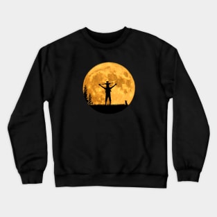 Moon dad father and daughter at full moon night Crewneck Sweatshirt